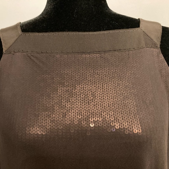 Nearly New ELIE TAHARI Brown Sequinned Dress With Silk Chiffon Overlay, size 8 - Picture 3 of 8